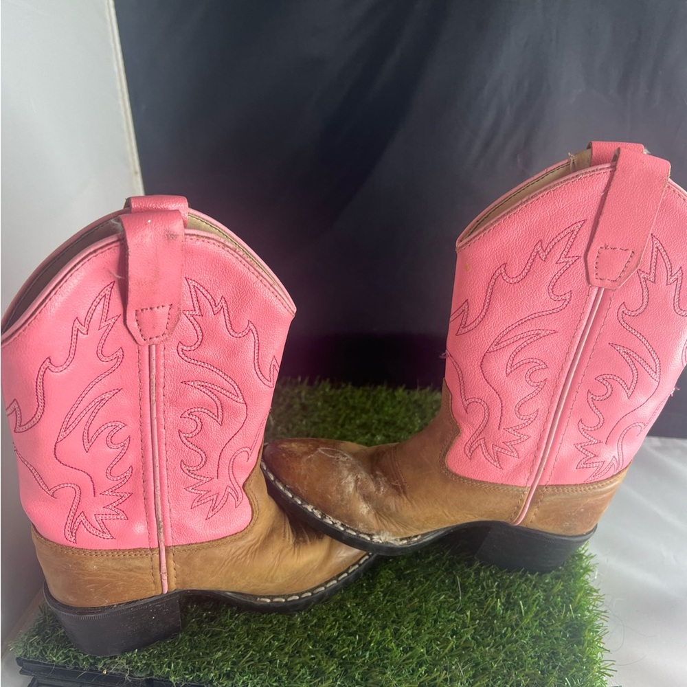 Old West White and Pink Leather Upper Boot Label kids 11.5